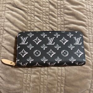 Designer Black and Gray Monogram Zip Wallet